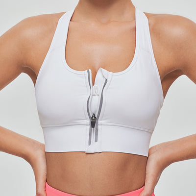 Free to Lead Zip Front Sports Bra - White