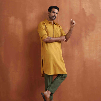 trueBrowns Men's Mustard Cotton Kurta