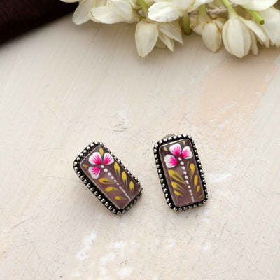 trueBrowns Silver Tone Handpainted Stud Earrings
