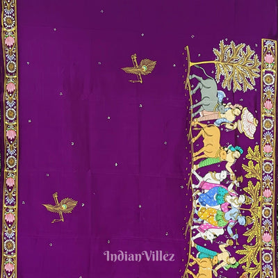 Purple Shree Jagannath Theme Pattachitra Silk Saree