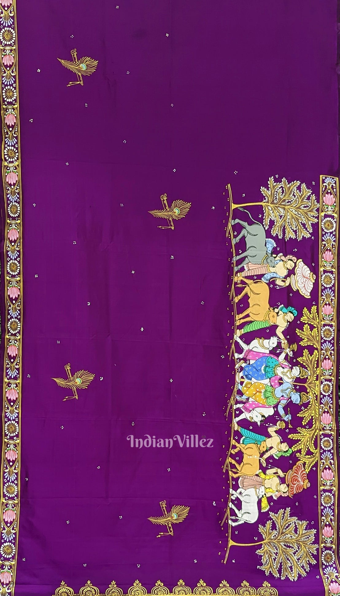 Purple Shree Jagannath Theme Pattachitra Silk Saree