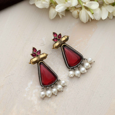 trueBrowns Silver Gold Tone Petal Dangle Earrings