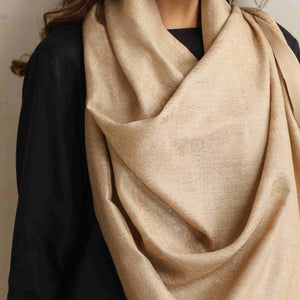 trueBrowns Beige Floral Jaal Woollen  Stole