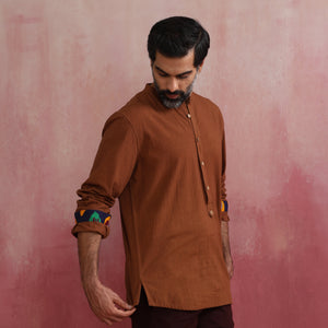 trueBrowns Men's Brown Cotton Shirt