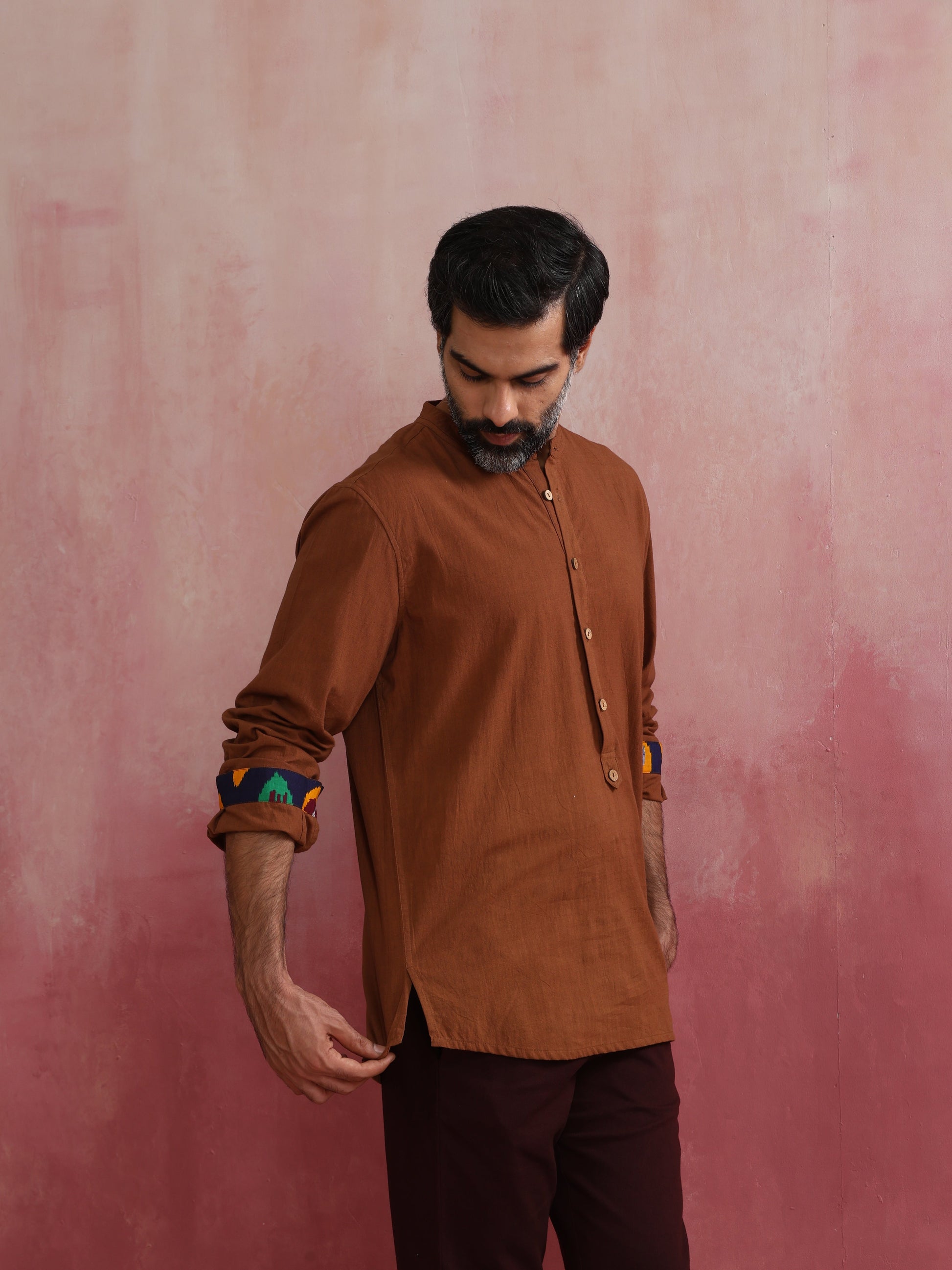 trueBrowns Men's Brown Cotton Shirt
