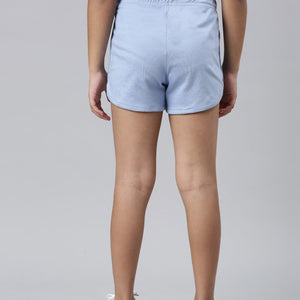 Girls Solid Baby Blue Mid Rise Knit Shorts