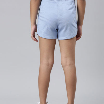 Girls Solid Baby Blue Mid Rise Knit Shorts