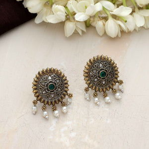 trueBrowns Silver Gold Tone Floral Stud Earrings