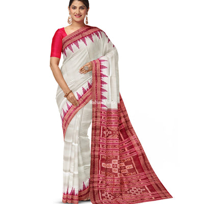 White Odisha Ikat Khandua Silk Saree