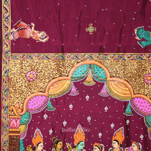 Purple Ram Sita Vivah Theme Pattachitra Saree