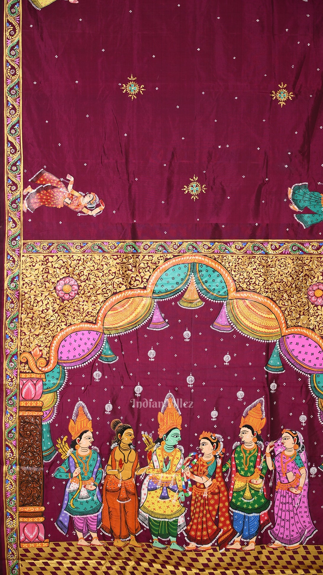 Purple Ram Sita Vivah Theme Pattachitra Saree