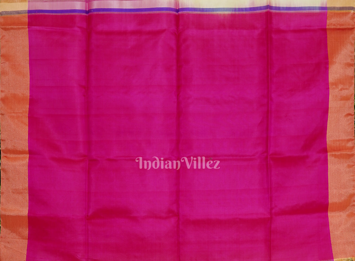 Cream With Pink Flower Motif Handwoven South Soft Silk Saree
