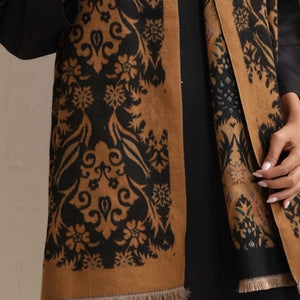 trueBrowns Brown Floral Reversible Woollen Stole
