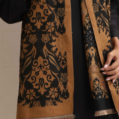 trueBrowns Brown Floral Reversible Woollen Stole
