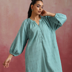 trueBrowns Aqua Blue Cotton Dobby Dress