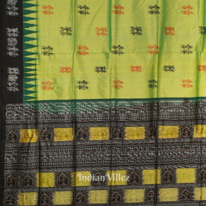 Parrot Green Tribal Theme Odisha Ikat Sambalpuri Silk Saree