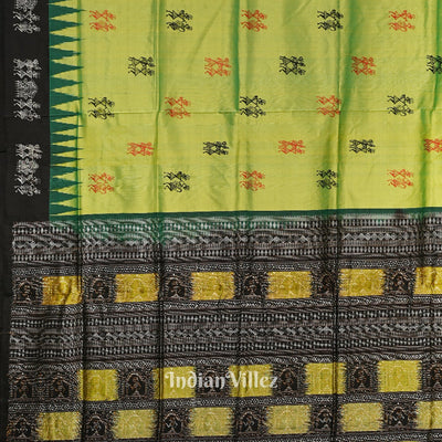 Parrot Green Tribal Theme Odisha Ikat Sambalpuri Silk Saree