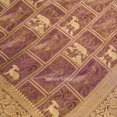 Lavender Purple Banarasi  Katan Tissue Saree with Tassels