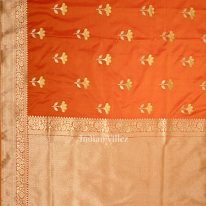 Bridal Orange Yellow Soft Pure Mashru Satin Silk Banarasi Saree