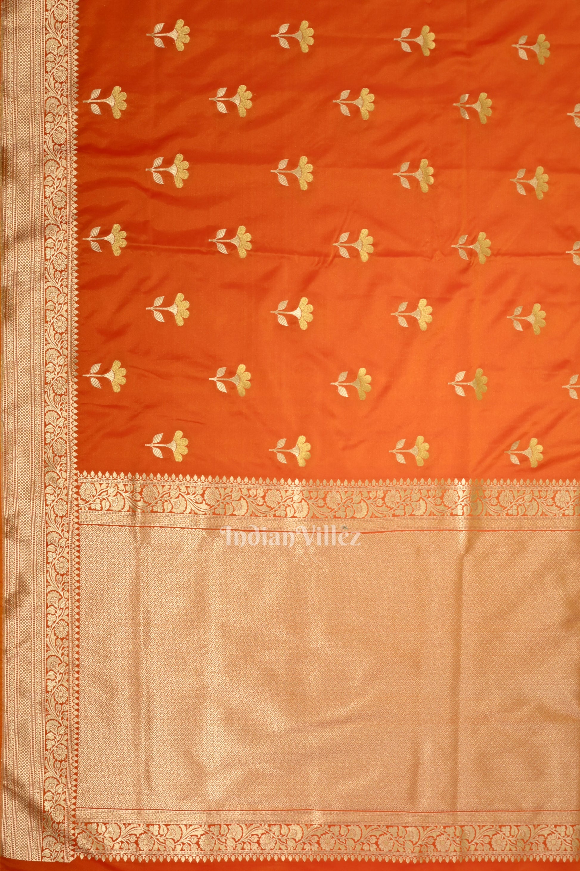 Bridal Orange Yellow Soft Pure Mashru Satin Silk Banarasi Saree