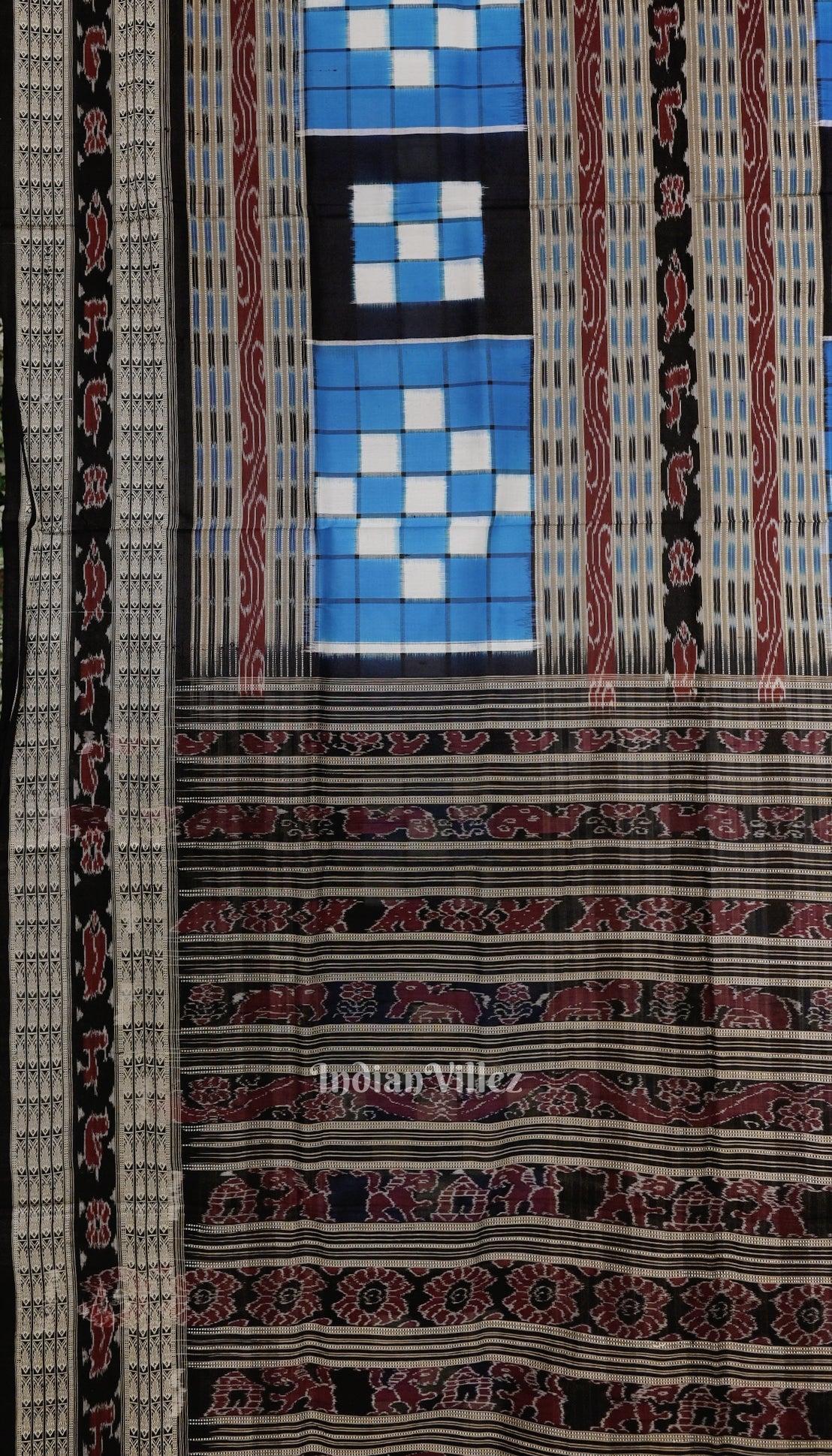 Blue Black Odisha Ikat Pasapali Bichitrapuri Silk Saree