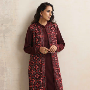 trueBrowns Purple Kashmiri Woollen Jacket 3pc Set