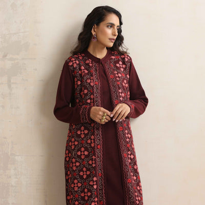 trueBrowns Purple Kashmiri Woollen Jacket 3pc Set