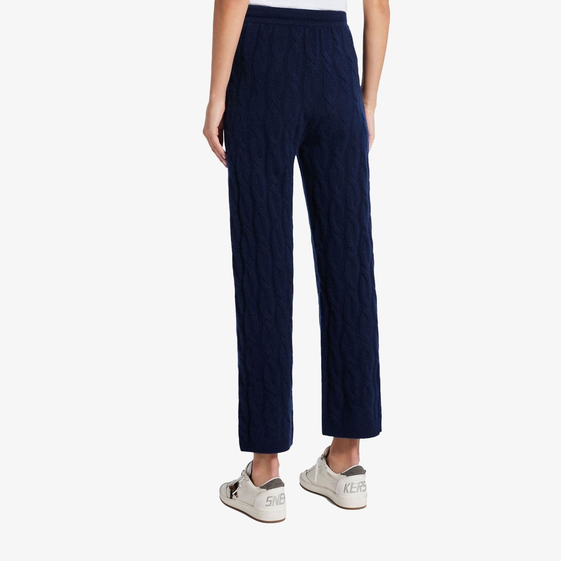 SPORTY & RICH | SRC CABLE-KNIT WOOL CASHMERE TROUSERS { NAVY