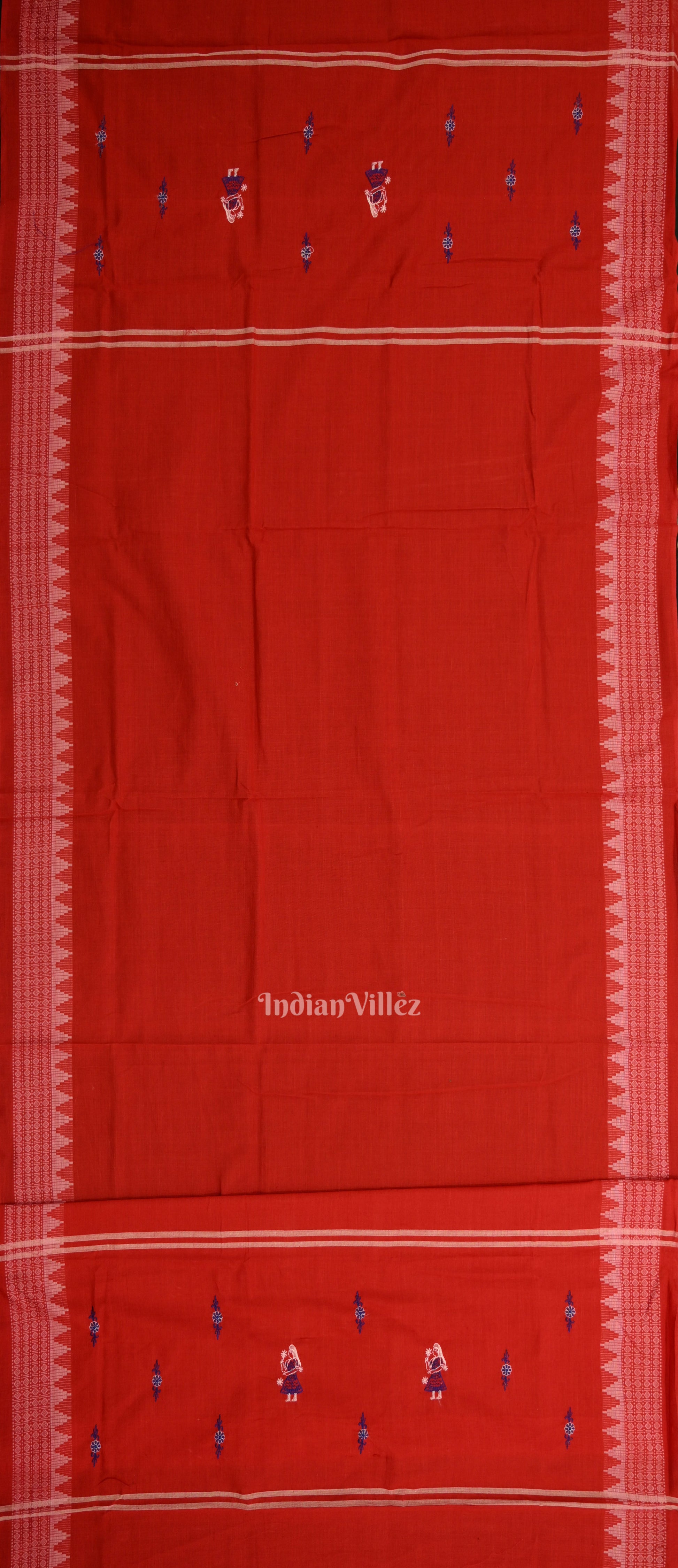 Blue Red Doll Odisha Ikat Sambalpuri Cotton Dress set with Dupatta