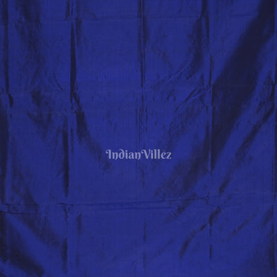 Blue Sitar Instrument Hand-Painted Pattachitra Saree (Pre-Order)