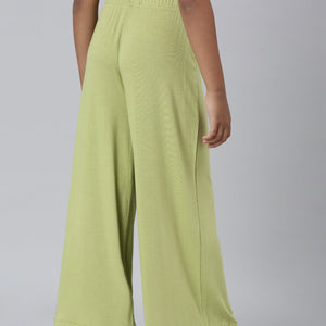 Girls Solid Light Pista Knit Palazzo