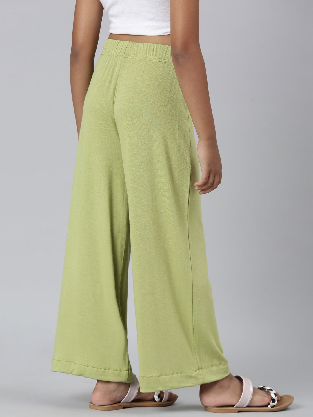 Girls Solid Light Pista Knit Palazzo
