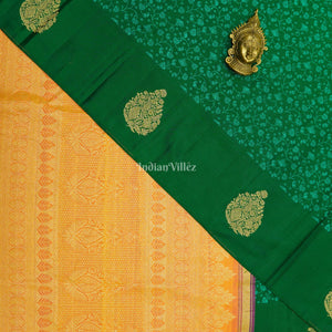 Green Flower Motif Pure Kanjivaram Silk Saree