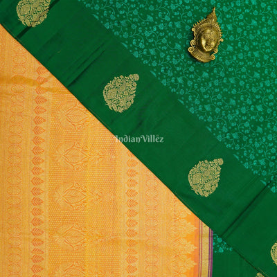 Green Flower Motif Pure Kanjivaram Silk Saree