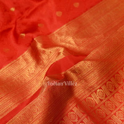 Red Woven Brocade with Golden Broder Bridal Kanjivaram Silk Saree