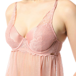 Eternal Bliss Padded Wired Babydoll - Mellow Rose