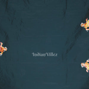 Blue Radha Krishna Raas Leela Hand-Painted Pattachitra Saree