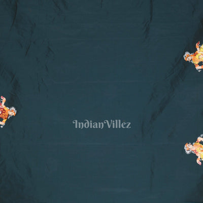 Blue Radha Krishna Raas Leela Hand-Painted Pattachitra Saree