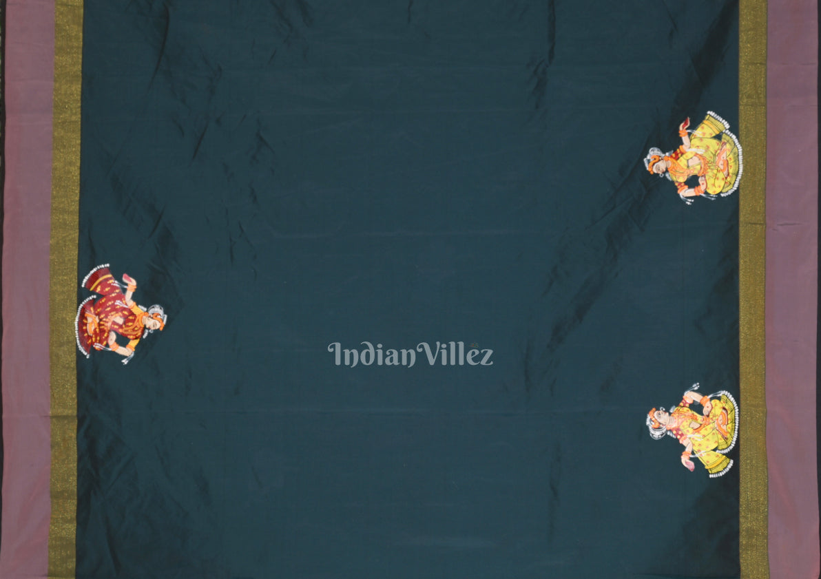 Blue Radha Krishna Raas Leela Hand-Painted Pattachitra Saree