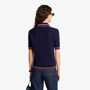 SPORTY & RICH | SERIF MINI CABLE POLO T-SHIRT { NAVY
