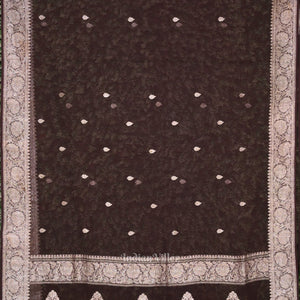 Coffee Color Pure Khaddi Chiffon Banarasi Saree