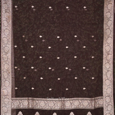 Coffee Color Pure Khaddi Chiffon Banarasi Saree