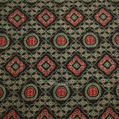 Black Red Jhoti Theme Odisha Ikat Sambalpuri Dress Set & Dupatta