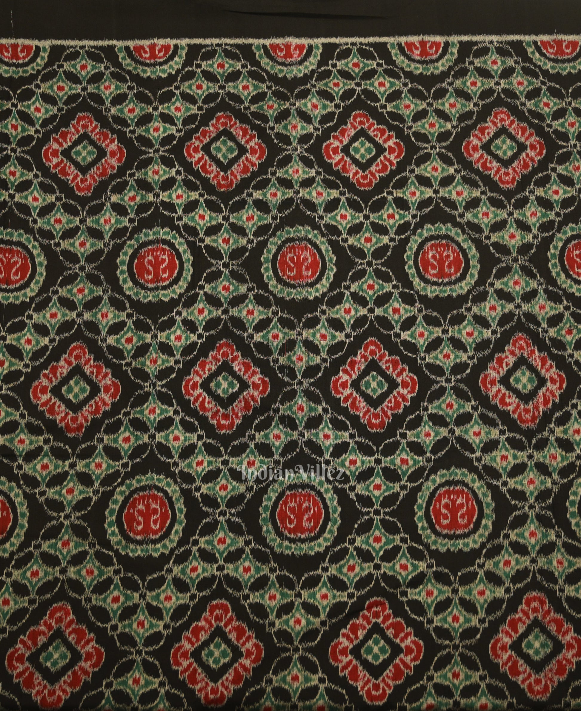 Black Red Jhoti Theme Odisha Ikat Sambalpuri Dress Set & Dupatta
