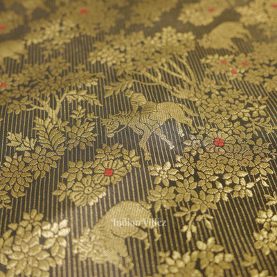 Exclusive Black Golden Shikargah Tissue Banarasi Katan Saree