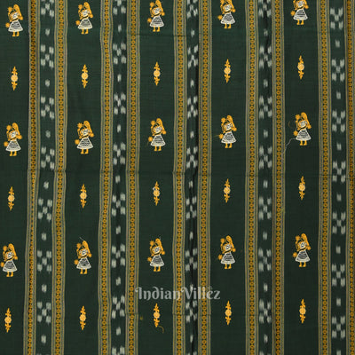 Green Yellow Doll Odisha Ikat Sambalpuri Cotton Dress set with Dupatta