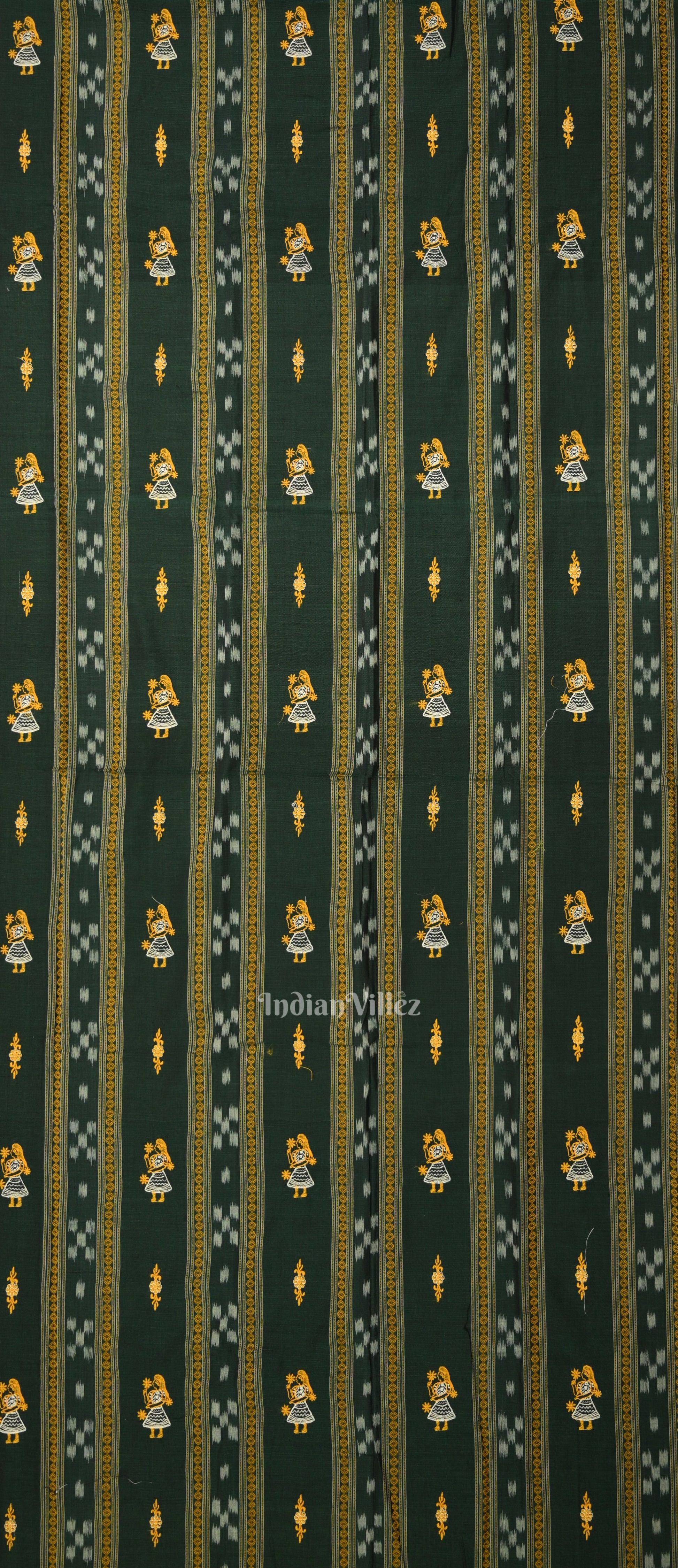 Green Yellow Doll Odisha Ikat Sambalpuri Cotton Dress set with Dupatta