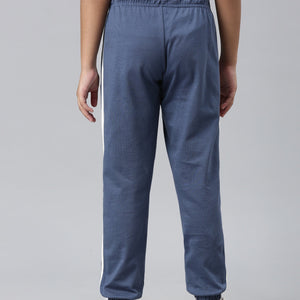 Girls Printed Blue Mid Rise Cotton Joggers