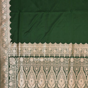 Bottle Green  Pure  Soft Mashru Satin Silk Banarasi Saree