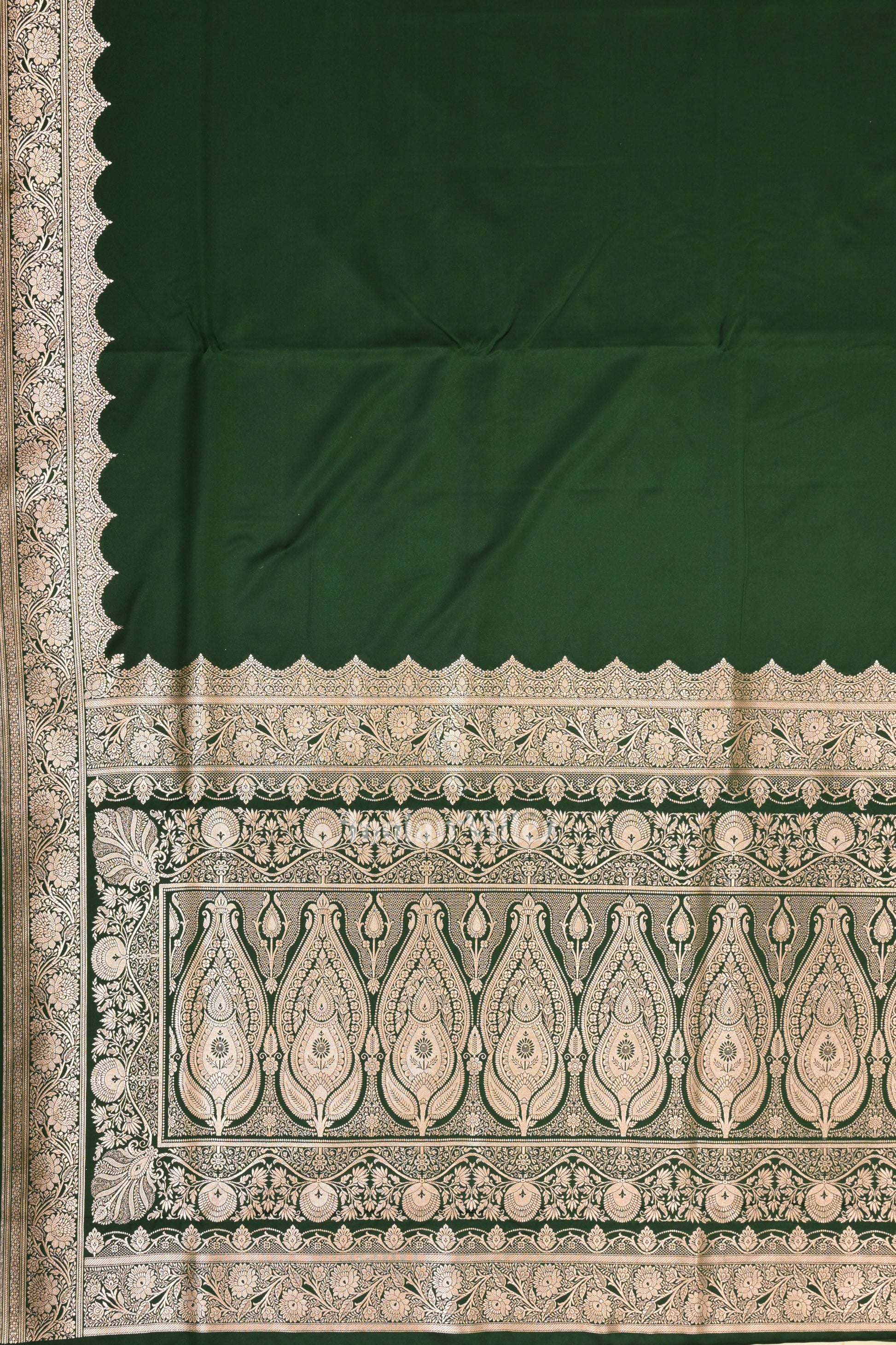 Bottle Green  Pure  Soft Mashru Satin Silk Banarasi Saree